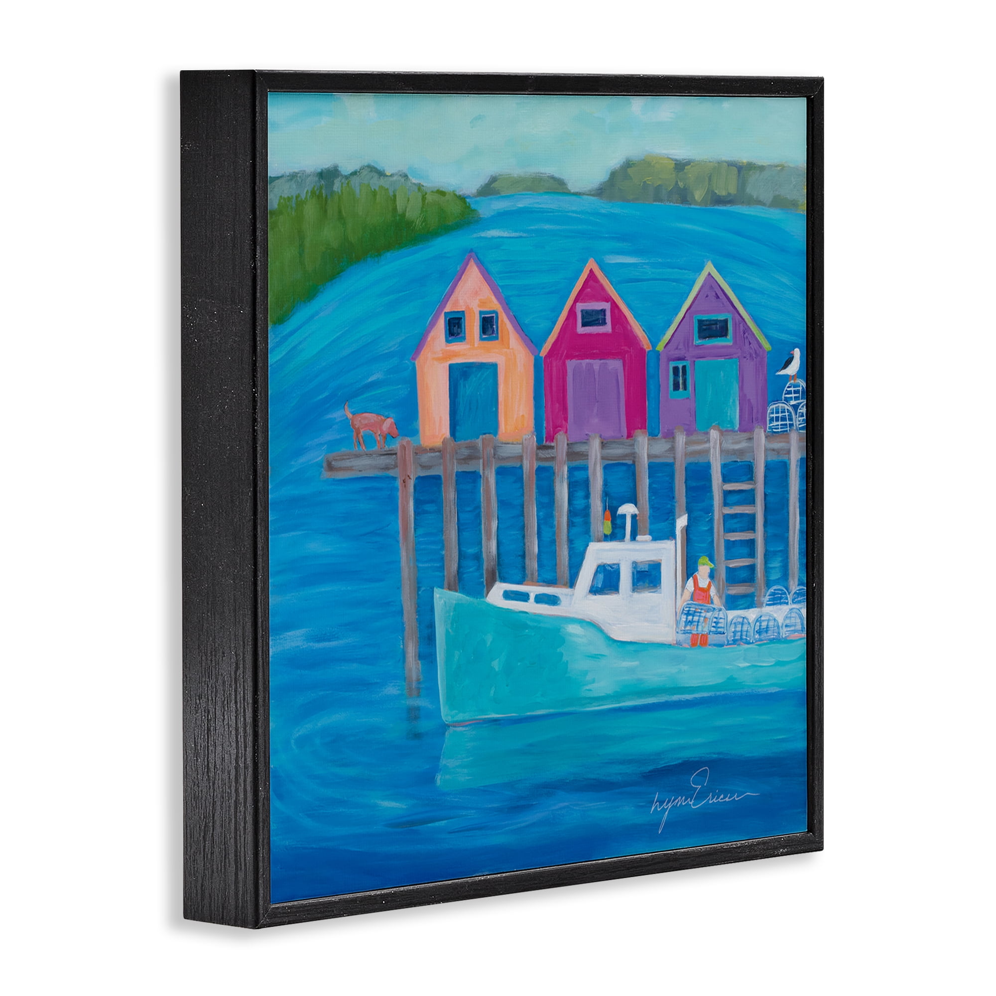 Stupell Industries Work Day at Seaside Village Black Framed Giclee Art, design by Lynn Ericson Fine Art