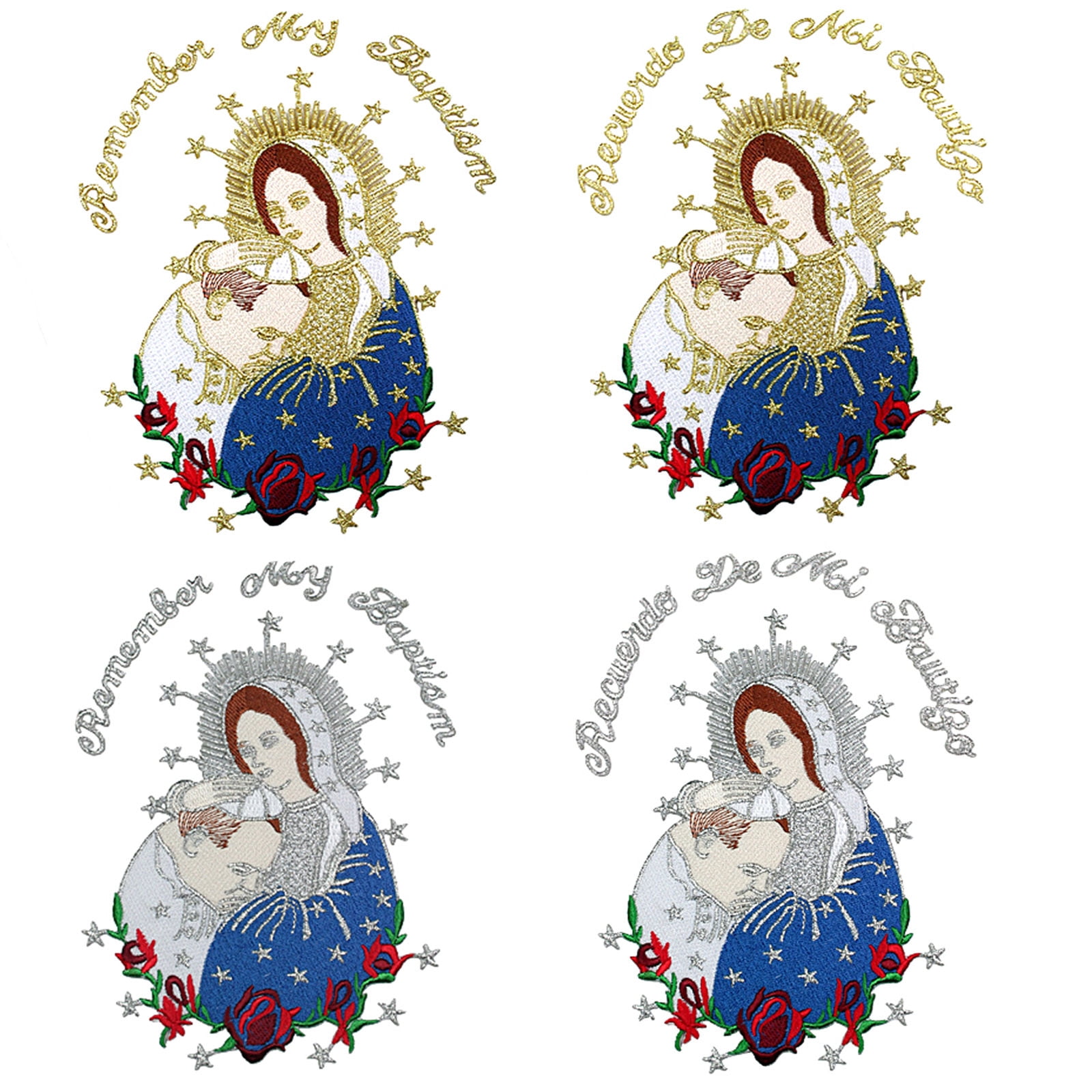 6pc Baptism White Tuxedo English Spanish Colored Silver Gold Pope Mary Stole