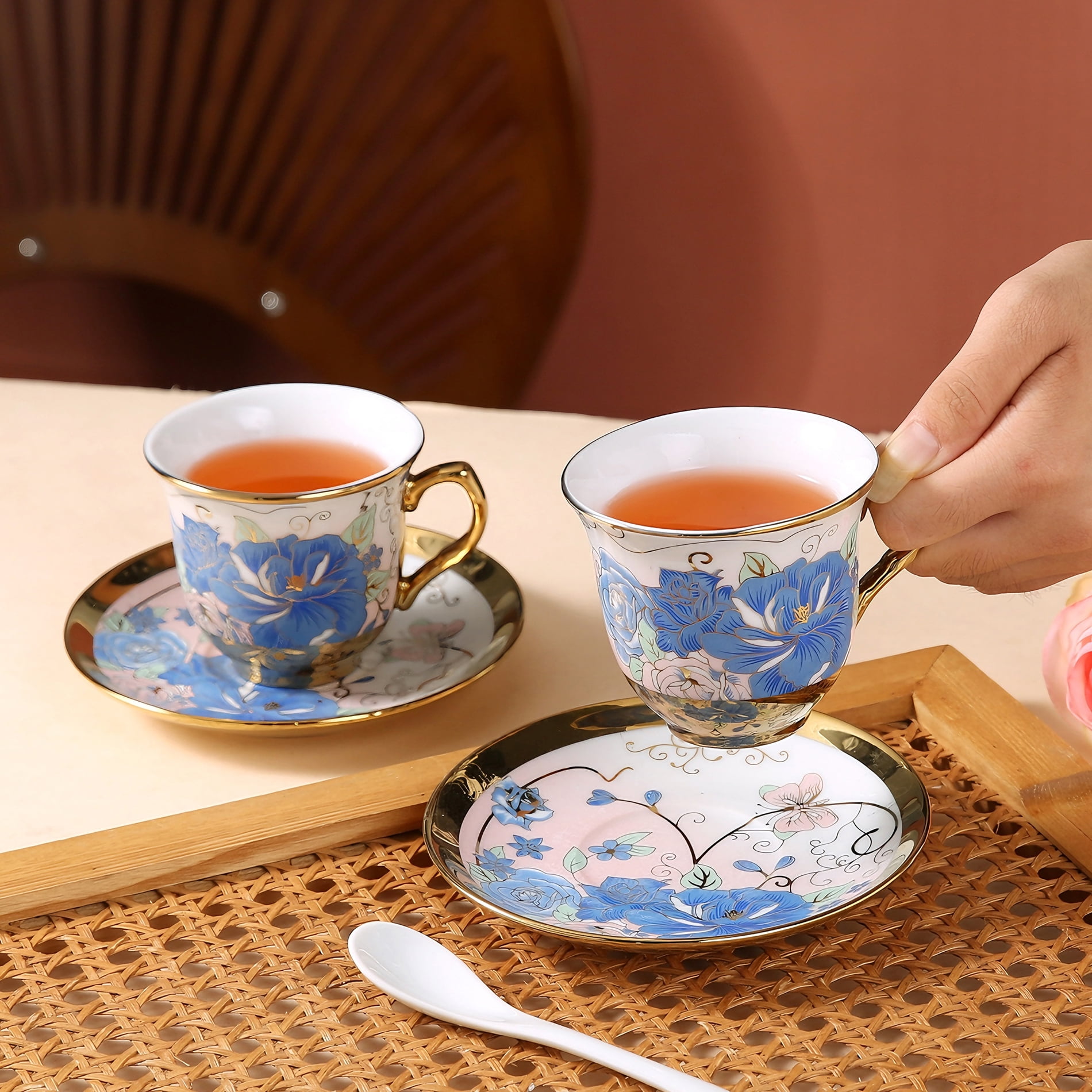 AJONALAA 20 Pcs Tea Set,European Ceramics Tea Cup Set for Adult