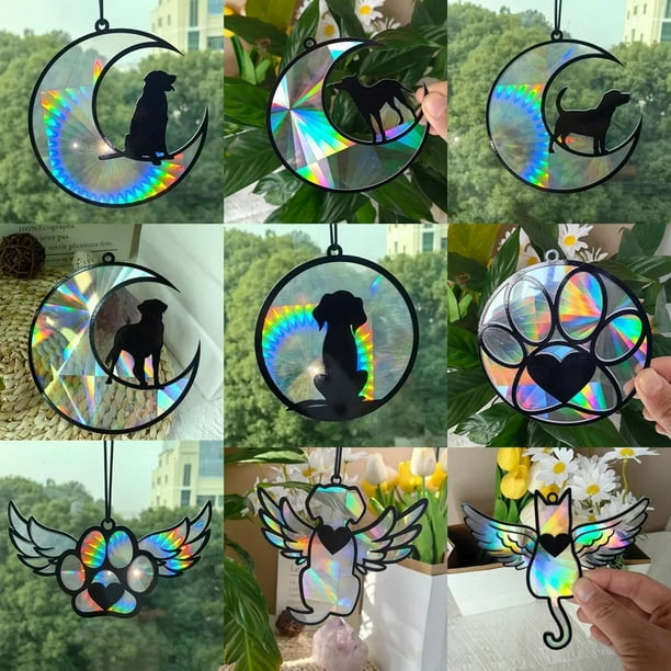 mfyjkho Colgante de acrílico conmemorativo para mascotas, para ventana, con ventosa, atrapaluz para decoración del hogar, jardín y oficina, 1 pieza