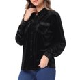 thumbnail image 4 of INSPIRE CHIC Women's Velvet Long Sleeve Button Down Casual Shirts XL Black, 4 of 5