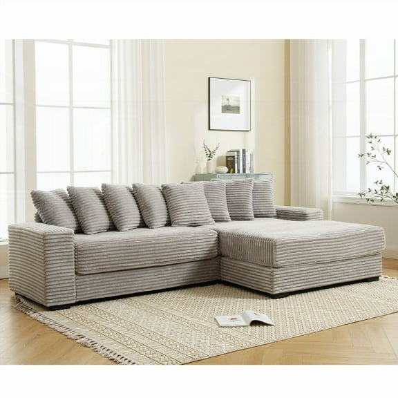 Oversized Two-Piece Couches with Corduroy & 8 Pillows, Easy to Assemble