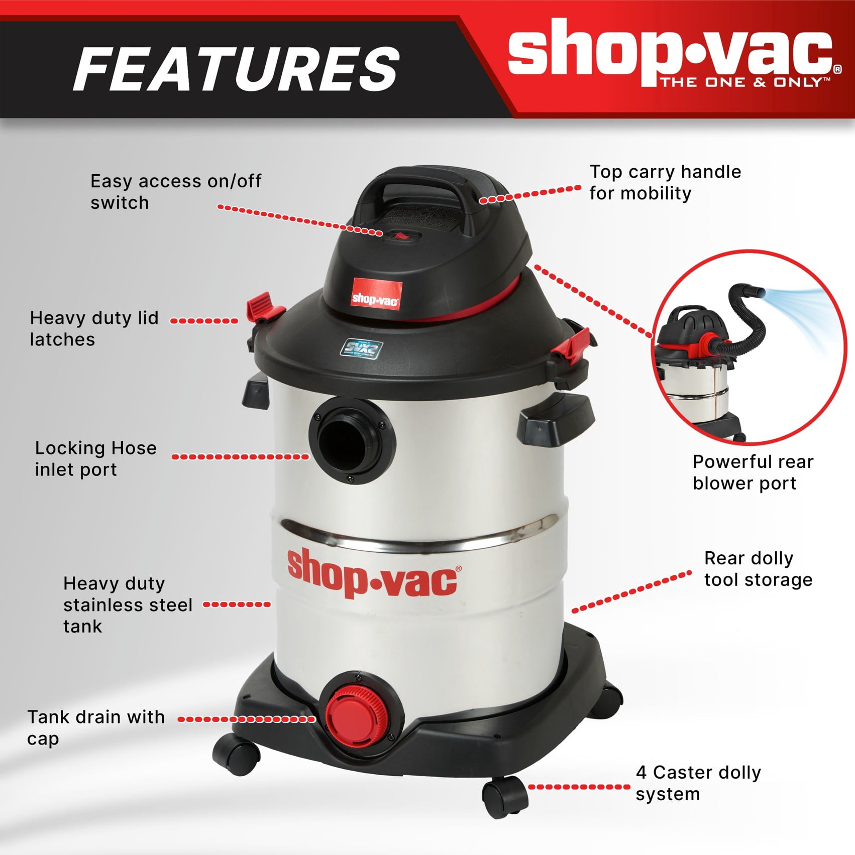 Shop-Vac 12 Gallon 5.5 Peak HP Stainless Steel Wet Dry Vacuum 5989505