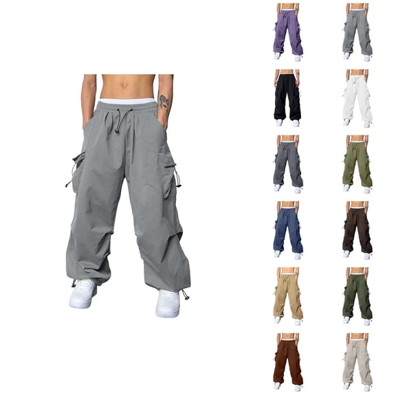 Baggy Cargo Pants for Men Elastic Waist Drawstring Loose Casual Parachute Pants with Pockets Streetwear Trousers