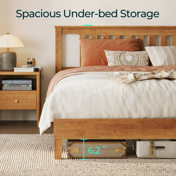 Linsy Home Solid Wood Queen Size Bed Frame with Headboard, No Box Spring Needed, Pine - Walmart Business Supplies Linsy Home Solid Wood Queen Size Bed Frame with Headboard, No Box Spring Needed, Pine - Walmart Business Supplies