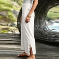 thumbnail image 6 of VEKDONE Women's Cotton Wide Leg Pants Side Button Split Loose Fit Long Pants Casual Vacation Beach Trousers with Pockets White XXL, 6 of 6