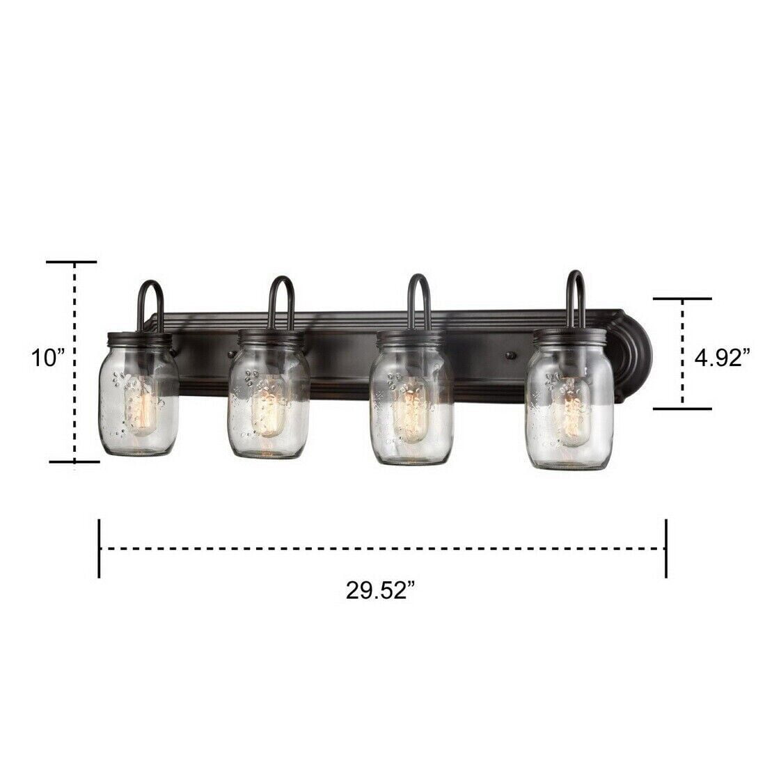 Vintage Clear Glass Jar Wall Sconces 4-Light Bathroom Vanity Lighting Fixture