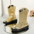thumbnail image 5 of CXYYY Gold Sparkly Leather Boots for Girls Winter Trendy Mid Calf Riding Boots Back Zipper Boot for Kids PU Ankle Booties 10.5-11 Years, 5 of 9