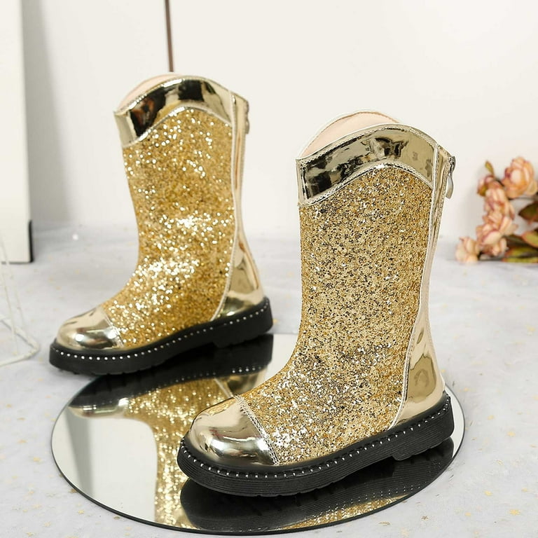 GJSYRH Girls Cowgirl Boots Glitter Cowboy Dress Boots Sole Comfortable  Ankle Booties For Toddler Kids Everyday Wear Gold 7-8 Years - Walmart.com
