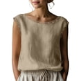 thumbnail image 2 of ClodeEU Women's Boat Neck Sleeveless Linen Tank Top, Casual Loose Fit Summer Blouse Khaki,Women's Plus M, 2 of 7