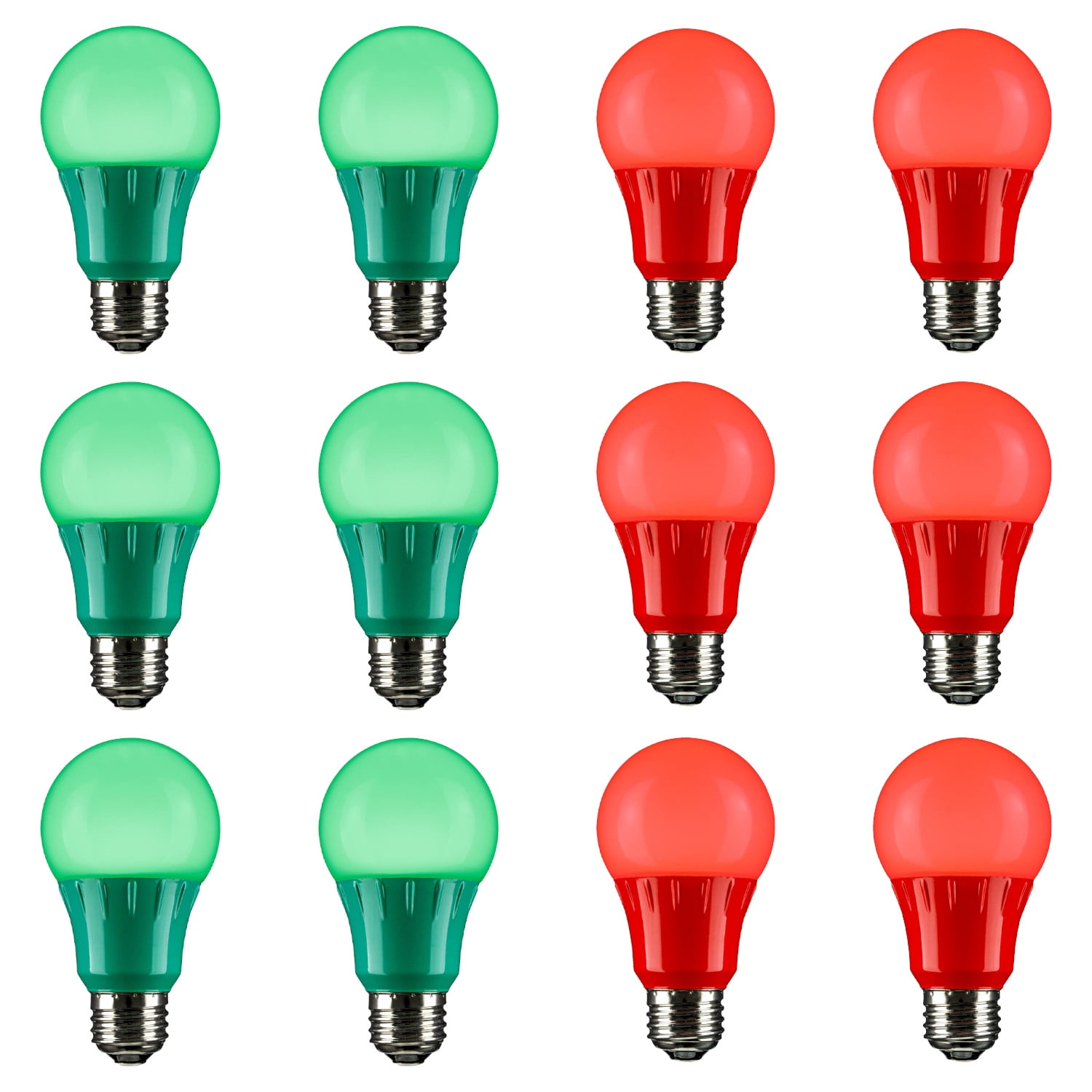 Sunlite LED A19 Decorative Christmas Holiday Light Bulbs, Medium Base, 3 Watt, Red and Green, 12 Pack