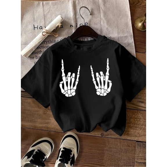 Unisex Gothic Rock Skeleton Hand Graphic T-Shirt