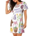 thumbnail image 2 of Easygdp Happy Easter1 Camisón de manga corta para mujer, informal, estampado, 2 of 6