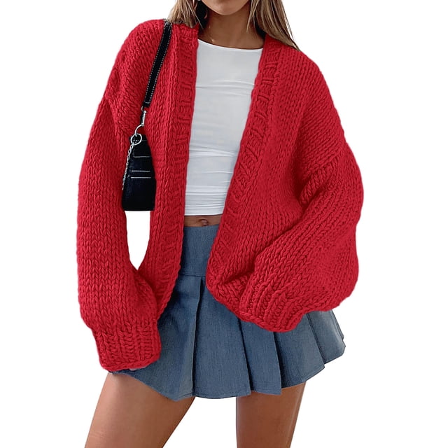 Suéter PRETTYGARDEN de Punto Grueso con Frente Abierto Rojo M
