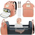 thumbnail image 1 of Muyoka Mochila para pa帽ales de beb茅, cuna plegable port谩til para beb茅s y ni帽as gemelas, impermeable, de gran capacidad, con estilo, bolsa de mam谩, cosas esenciales para reci茅n nacidos, regalos para b, 1 of 6