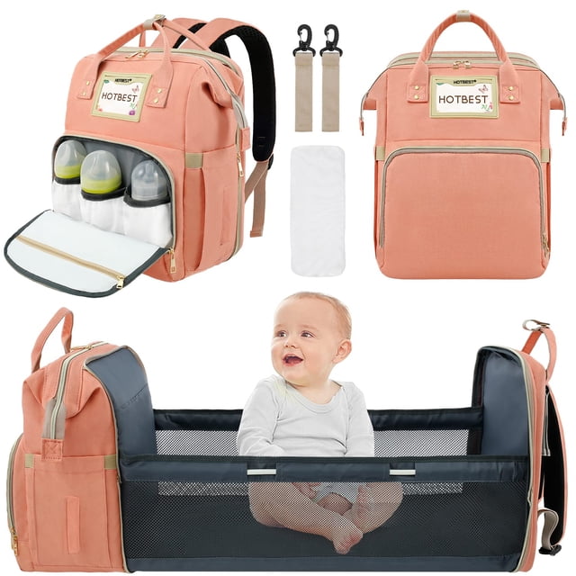 Muyoka Mochila para pa帽ales de beb茅, cuna plegable port谩til para beb茅s y ni帽as gemelas, impermeable, de gran capacidad, con estilo, bolsa de mam谩, cosas esenciales para reci茅n nacidos, regalos para b