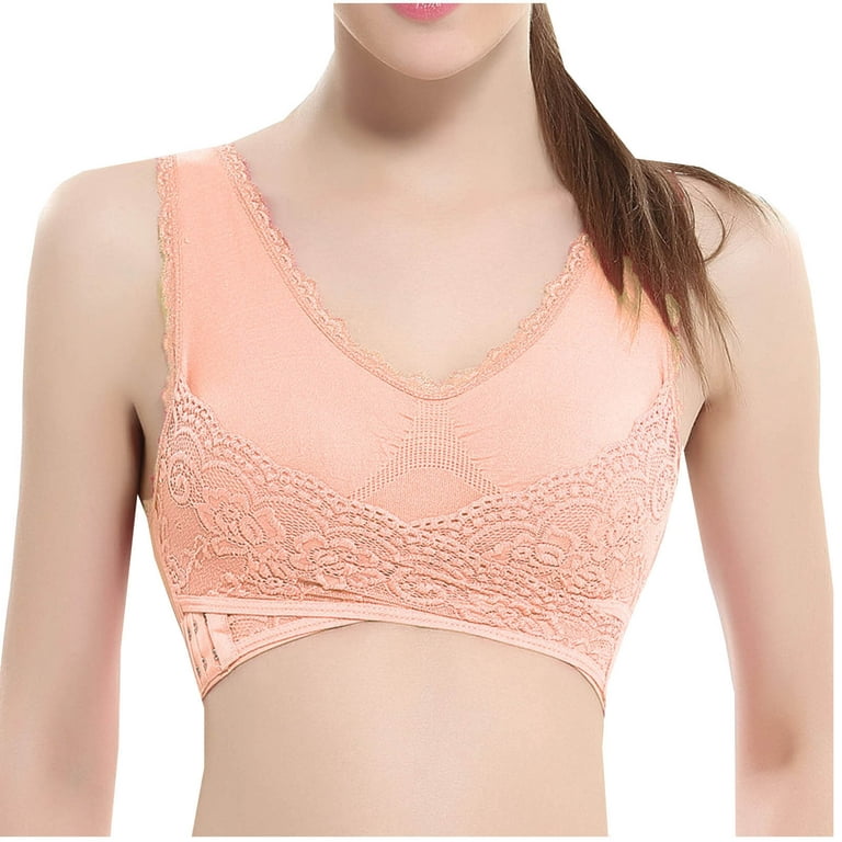 LIBRCLO 2PC Kendally Bra, Front Criss Cross Bras Side Buckle Lace Sports  Bras Wireless Push Up Seamless Bra with Removable Pad