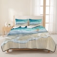 thumbnail image 3 of Twin XL Quilt Set 68''x98'', Aqua Blue Beach Lightweight Summer Bedspread Coverlet Set with 2 Pillow Shams, Coastal Seawaves Sand Shore Scenery Breathable All Season Quilt Bedding for Dorm/Guest Room, 3 of 9