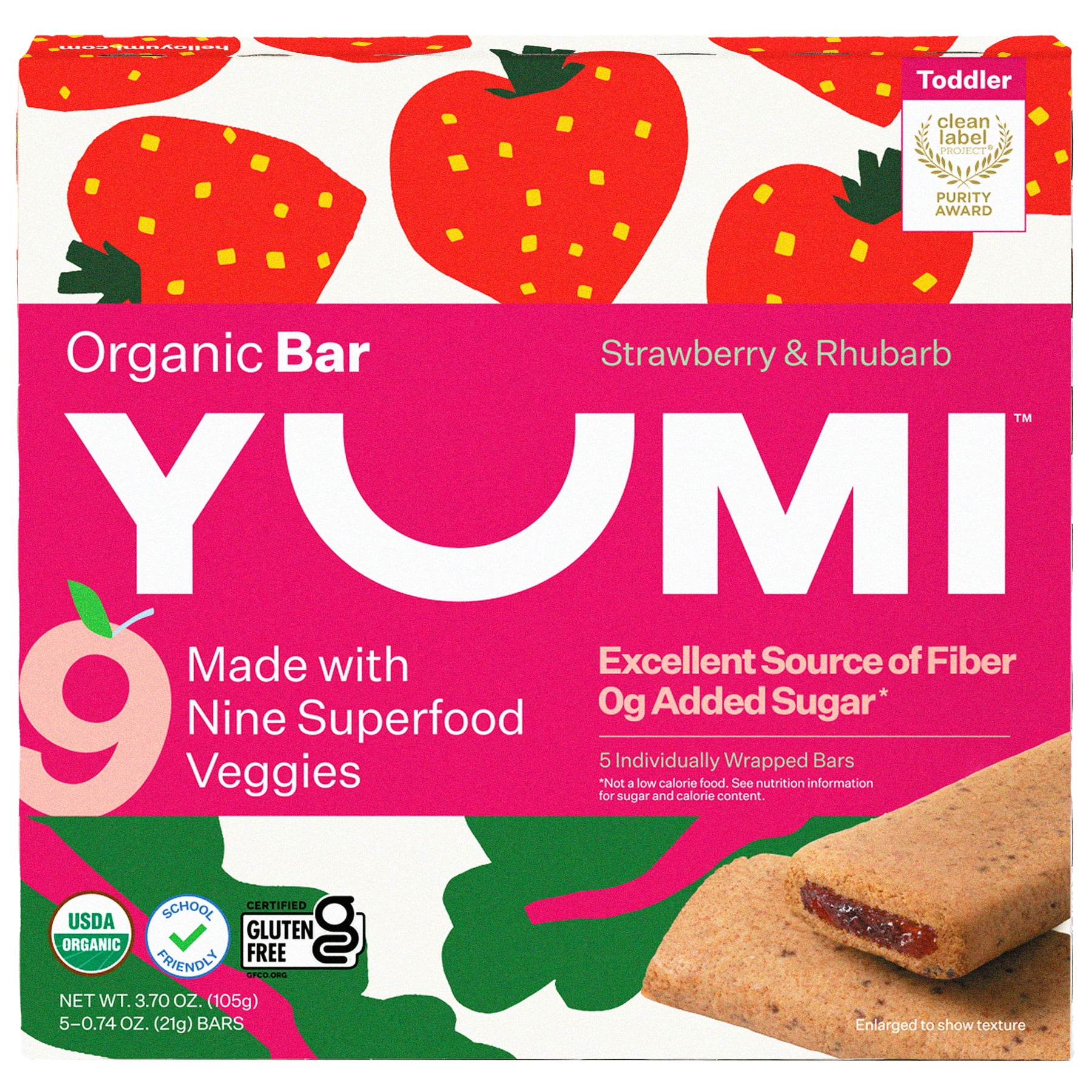 (6 pack) YUMI Organic Strawberry & Rhubarb Toddler Snack Bars - 5 Count, 3.7oz