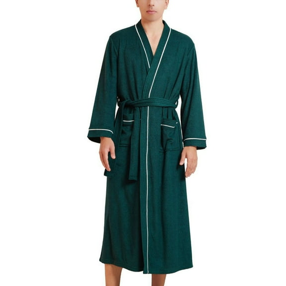 SWSMCLT Men's Terry Cloth Pajamas Bathrobe Comfy Oversized Medium Winter Pjs Long Sleeve Robe Soft Lounge Absorbent Dark Green Small