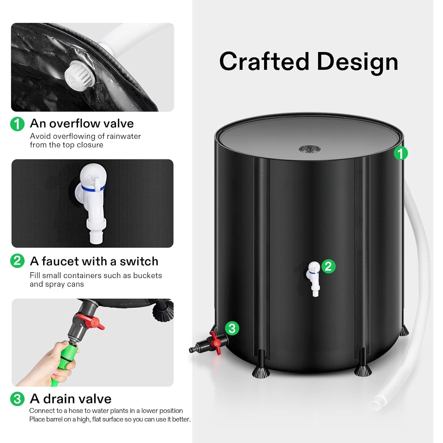 Collapsible Rain Barrel, 53 Gallon with 1000D Oxford Cloth, Portable Rain Collection System, Water Barrel Collector w/Filter Spigot