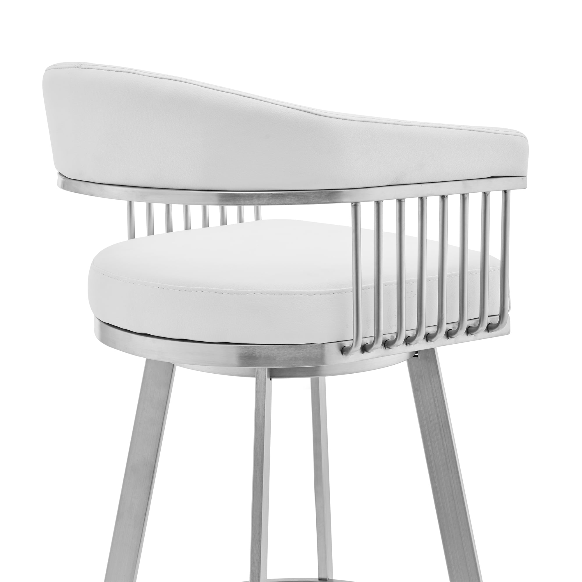 Chelsea 29" Swivel Bar Stool with Brushed Stainless Steel and White Faux Leather