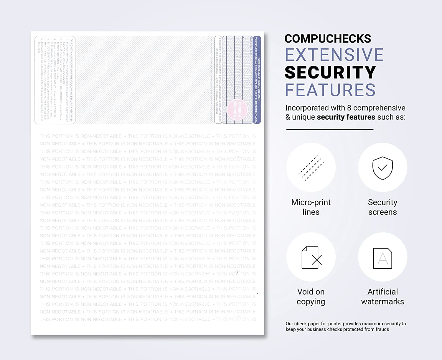Compuchecks - 100 High Security Blank Check Stock Paper - Checks on Top -  Check Paper Weight # 70 (Purple Mazed)