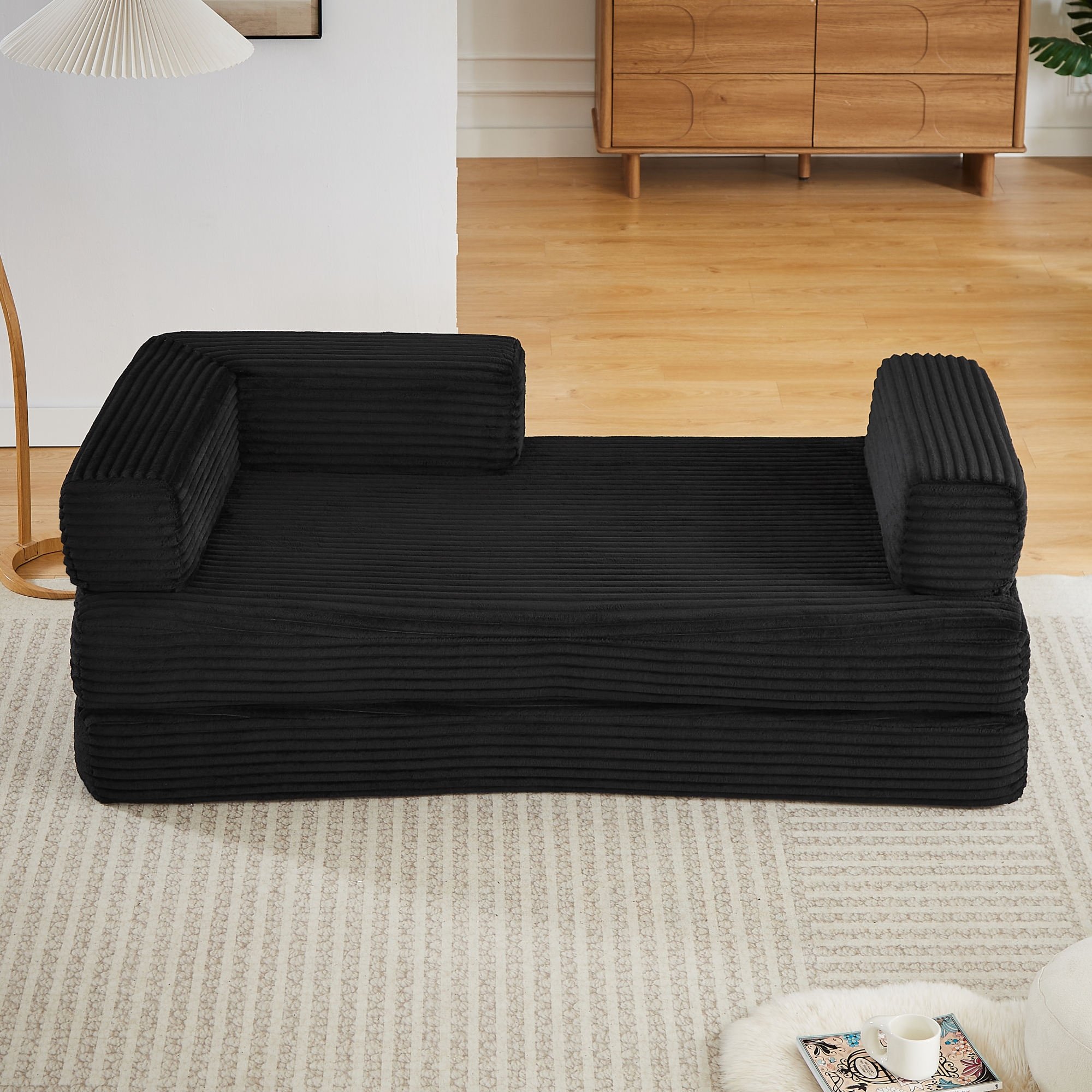 Leumius Convertible Sofa Bed,76.4" Cloud Couch with Memory Foam,Corduroy Loveseat Sofa with Deep Seat,No Assembly Required,Black