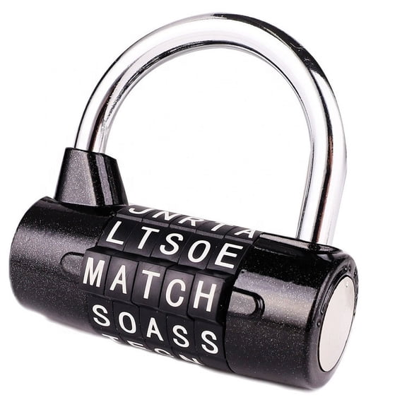 Black Gym Locker Lock,5 Letter Heavy Duty Alloy Padlock Password Sturdy Security Padlock-Easy to Set Your Own Keyless Resettable Combo