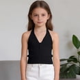 thumbnail image 2 of mgoYE Kids Girls Halter Tank Tops 5-6 Years Summer Vests Casual V Neck Solid Lightweight Breathable Black, 2 of 5