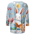 thumbnail image 5 of Women's Blouses Dressy Casual,Easter Shirts for Women Cute Bunny Print Tops 3/4 Sleeve Casual Crewneck Pullover Holiday Blouses, 5 of 6