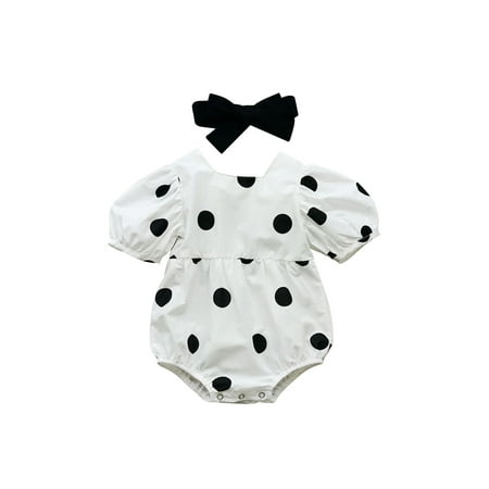 

Nokiwiqis Infant Short Sleeve Romper + Bow Headband Polka Dot Sweet Style