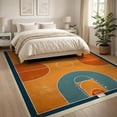 thumbnail image 3 of ODIKA 8'x10' Washable Area Rug Round Basketball Blanket Retro Stripe Frame Arc Motif Football for King Size Bedroom Under Bed, Master Suite, Non-Shedding, Easy Care, 3 of 7