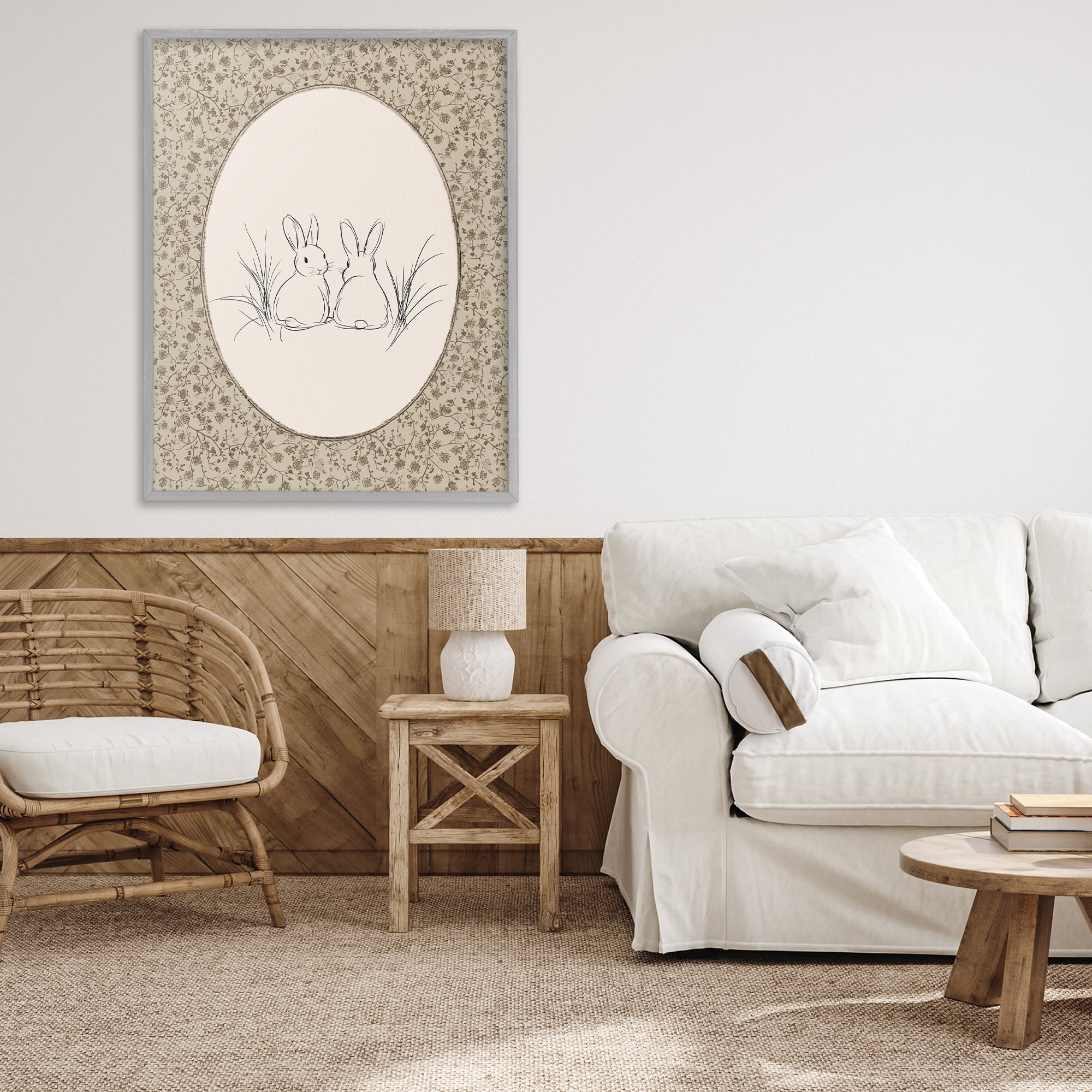 Stupell Industries Vintage Baby Bunnies Gray Framed Giclee Art, design by Ramona Murdock