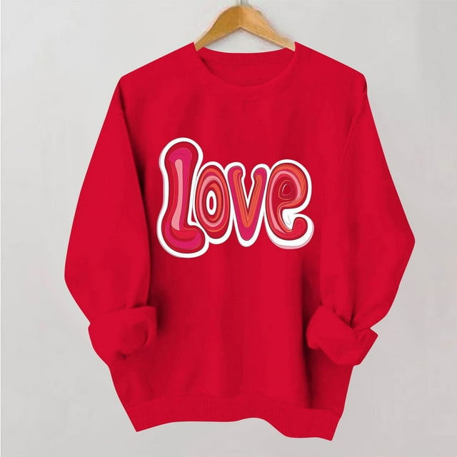 Xuyuer Valentine Sweatshirts for Women Heart Sweatshirt Cute Valentine Shirt Valentines Day Long Sleeve Pullover Top