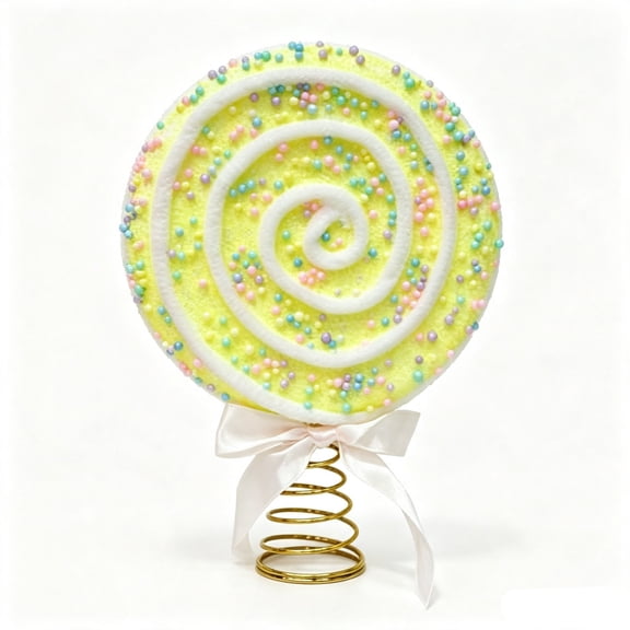 2026 Christmas Indoor Decoration Lollipop Tree Topper Candy Swirl Lollipop Christmas Tree Top Ornament With White Bow Colorful Sprinkles Sweet Themed Xmas Tree Decor For Holiday Party