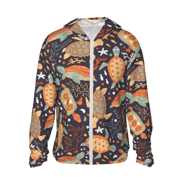 Balery Turtles and Sea Plants Sudadera ligera de manga larga con capucha y protección solar UPF 50+ para hombre y mujer, ideal para pesca y running-XX-Large