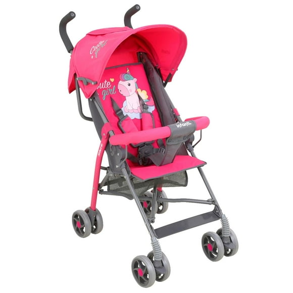 Carriola de Bastón INFANTI Negra Compacta y Plegable con Arnés de Seguridad para Bebés hasta 15 kg