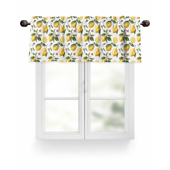 Vintage Lemon Summer Floral Kitchen Valances for Windows Yellow Green White Valance Curtains for Kitchen /Living Room/Bedroom/ Bathroom Decor, 54"x18 " ,Rod Pocket 1 Panel,