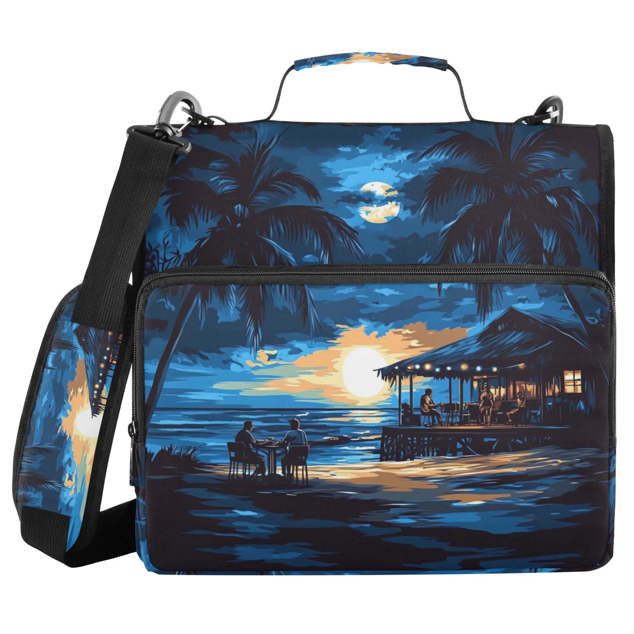 Zipper Binder Night Beach 1.5 Inch Binder Folder Bag with Shoulder Strap and Handle