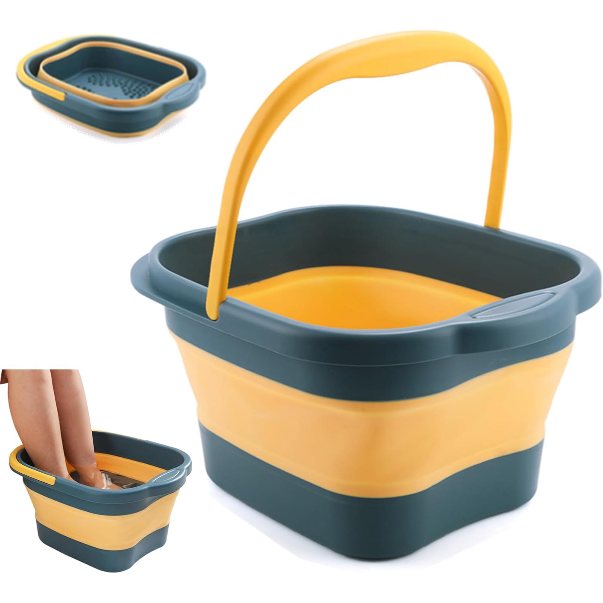 Collapsible Foot Bath Basin Tub for Soaking Feet, Plastic Foldable Foot Spa Bucket Tools with Handle