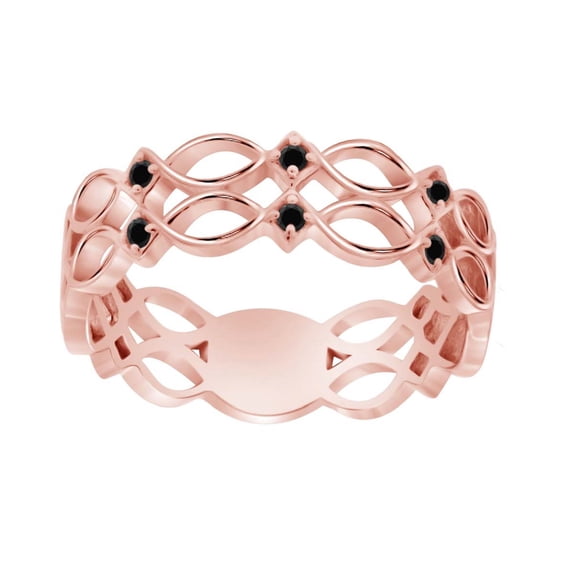 10K Solid Rose,White & Yellow Gold Black Diamond Lightweight Wedding Band