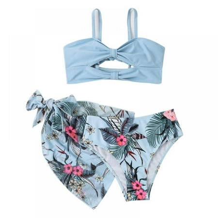 

BULLPIANO Girl s Cute Floral Bikini Bathing Suit with Beach Skirt 3 Piece Swimsuits