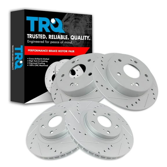 TRQ Front & Rear Performance Brake Rotors Set Premium G-Coated Cross Drilled & Slotted Fits Select 2002-2006 Acura RSX 2004-2005 Honda Civic