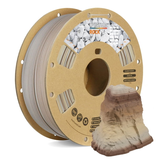 Filamento PLA OVERTURE Rock de 1,75 mm, filamento para impresora 3D PLA de mármol, carrete de 1 kg (2,2 libras), precisión dimensional +/- 0,02 mm, se adapta a la mayoría de impresoras FDM (Fossil Roc