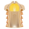 thumbnail image 4 of inlzdz Kids Girls Short Sleeve Metallic Mesh Tiered Sequined T-shirt Sparkly Club Party Dance Performance Wear Gold 10, 4 of 7