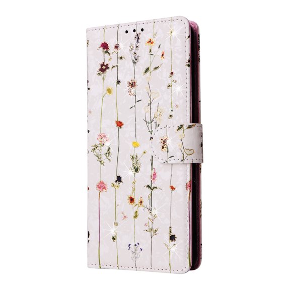 Design for Samsung Galaxy A32 5G 6.5 Inch Wallet Case with Kickstand Card Slots Bracket Magnetic Clasp Phone Cover, Flower Pattern Soft TPU Drop Resistant Wrist Strap Flip Folio Case,Dried Flowers