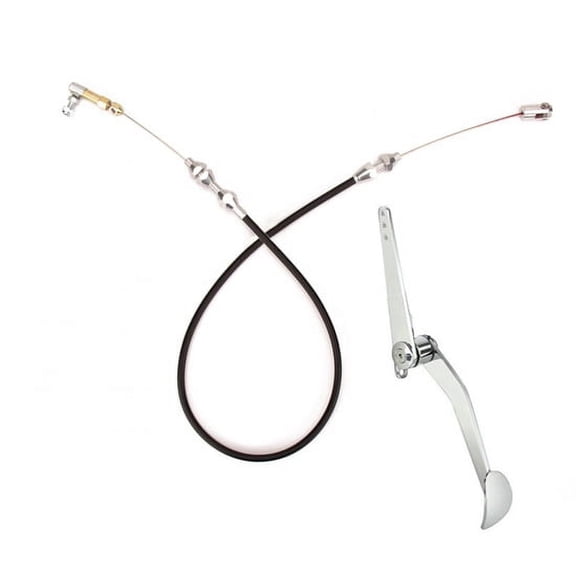 Speedway Motors Chrome Spoon Accelerator Pedal with 24 Inch Universal Control Cable, Splined Adjustable Arm, Firewall Mount, Smooth Teflon Lined Housing