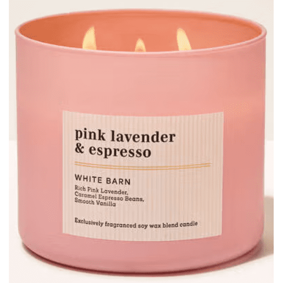 Bath & Body Works Pink Lavender & Espresso Scented 3 Wick Candle 14.5 oz