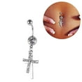 thumbnail image 1 of Rhinestone Double Cross Dangle Navel Belly Button Barbell Ring Body Piercing Jewelry, 1 of 6